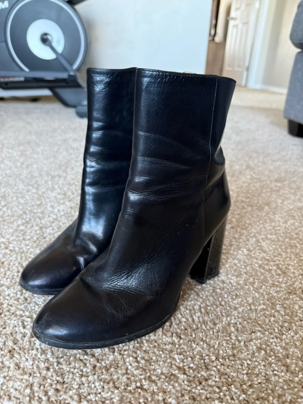 Coach Black Leather Block Heel Ankle Boots